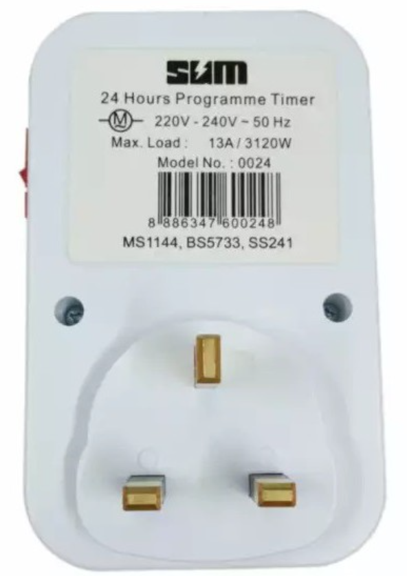 SUM 24 Hours Analog 3 Pins Plug In Timer